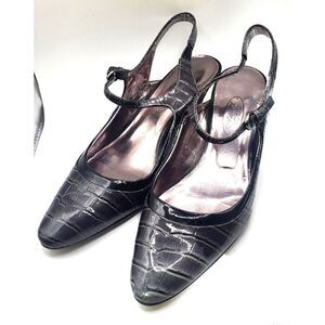 Circa Joan David Crocodile Leather Kitten Sling Back Heels Size 6.5